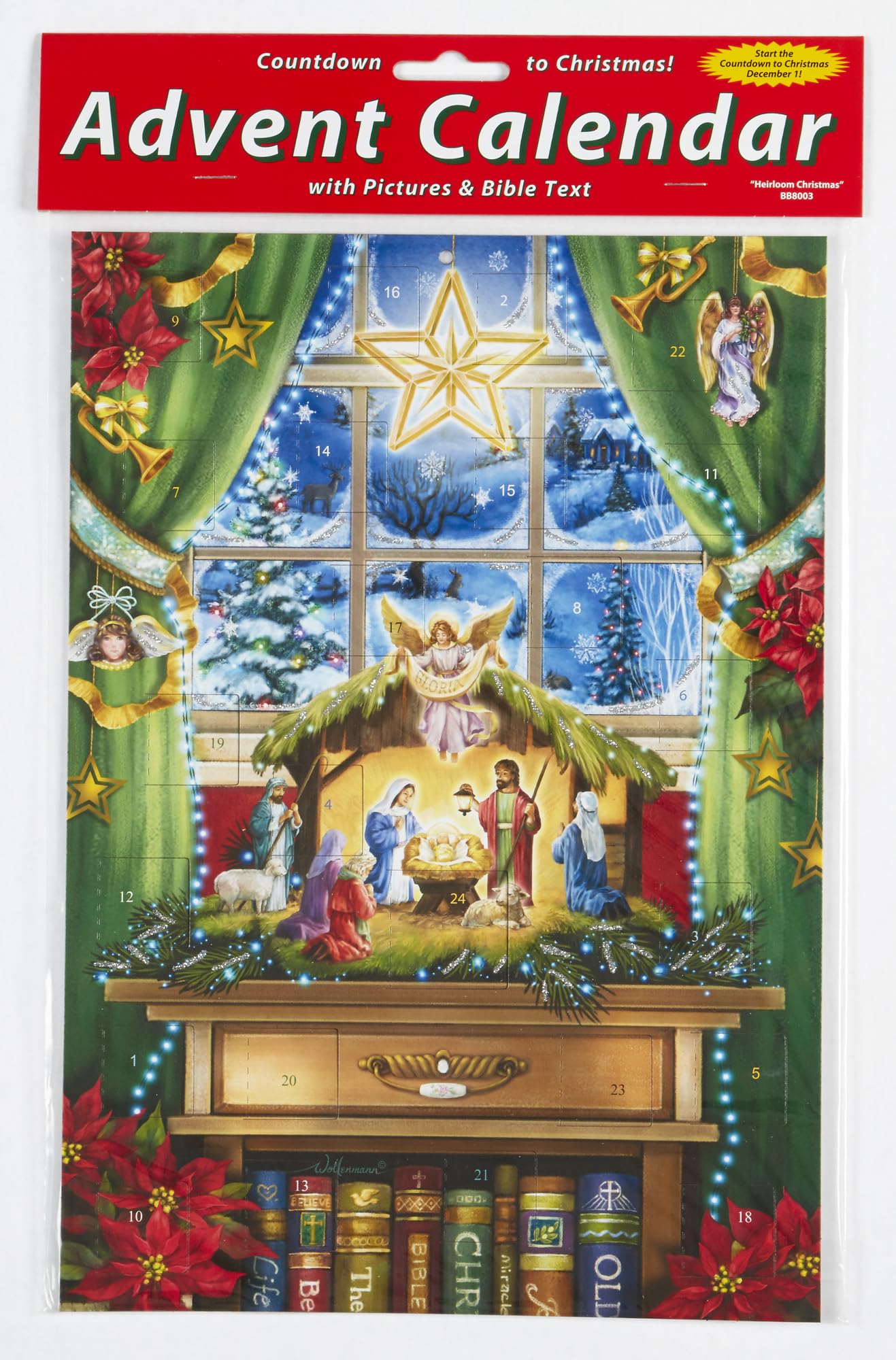 Heirloom Christmas Advent Calendar (Countdown to Christmas) with Nativity Bible Text by Vermont Christmas Company